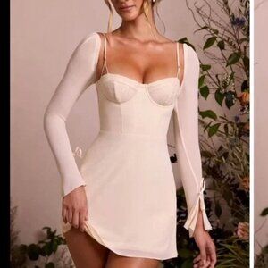 Oh Polly Veronique Long Sleeve Lace Cup Mini Dress Ivory NWT